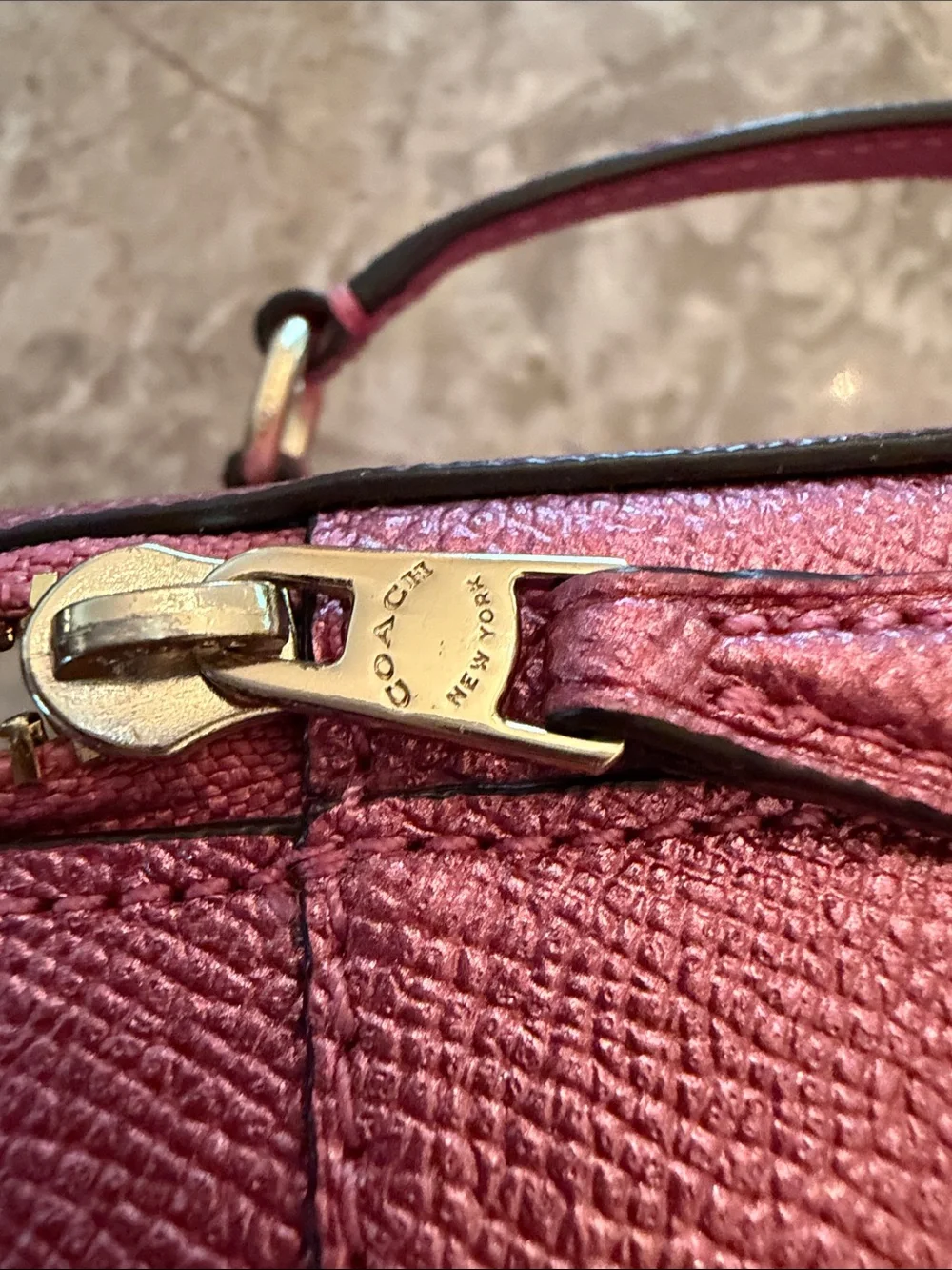 Coach Rose Pink Saffiano Jewelry case  with Gold Logo GUC suede inside